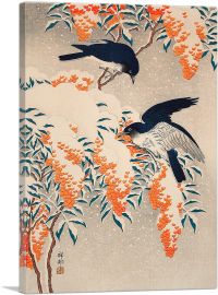 Nandina and Flycatchers in Snow-1-Panel-18x12x1.5 Thick