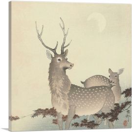 Two Deer With Moon-1-Panel-26x26x.75 Thick