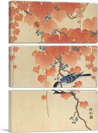 Bird and Red Ivy-3-Panels-60x40x1.5 Thick