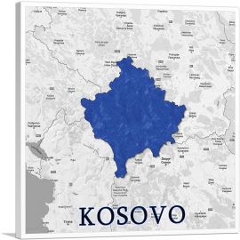 Kosovo on World Map-1-Panel-18x18x1.5 Thick
