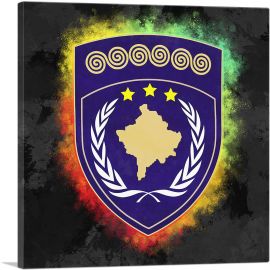 Kosovo Coat of Arms Colorful Splatter With Black-1-Panel-26x26x.75 Thick
