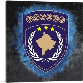 Kosovo Coat of Arms Colorful Splatter With Blue-1-Panel-18x18x1.5 Thick