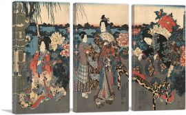 Visit to a Peony Garden-3-Panels-90x60x1.5 Thick