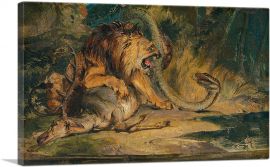 Lion Defending its Prey 1840-1-Panel-40x26x1.5 Thick