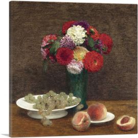 Dead Nature Dahlias Grapes And Peaches 1868-1-Panel-18x18x1.5 Thick