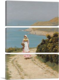 Girl On a Coastal Path 1893-3-Panels-60x40x1.5 Thick