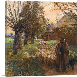 Le Berger And His Herd In The Evening-1-Panel-12x12x1.5 Thick