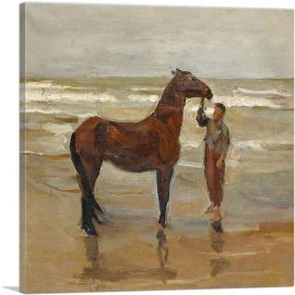 Boy With Horse On The Beach 1907-1-Panel-18x18x1.5 Thick