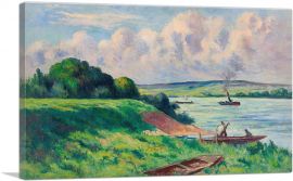 Barques And Trailer On The River-1-Panel-40x26x1.5 Thick