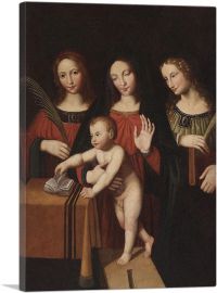 Madonna And Child With Saint Catherine And Barbara-1-Panel-18x12x1.5 Thick