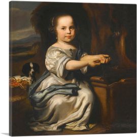 Portrait Of Young Girl By Fountain With Her Dog Landscape
