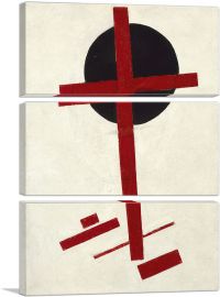 Mystic-Suprematism - Red Cross on a Black Circle 1922-3-Panels-60x40x1.5 Thick