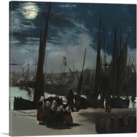 The Port of Boulogne in Moonlight 1869-1-Panel-12x12x1.5 Thick