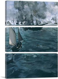 The Battle of the Kearsarge and the Alabama 1864-3-Panels-90x60x1.5 Thick