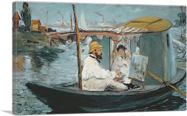 Monet in His Floating Studio 1874-1-Panel-18x12x1.5 Thick
