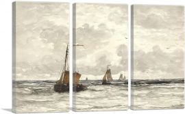 Fishing Boats On The Breakers 1915-3-Panels-60x40x1.5 Thick