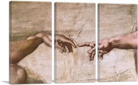 Sistine Chapel Ceiling - God and Adam Hands Detail-3-Panels-60x40x1.5 Thick