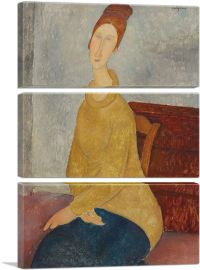 Jeanne Hebuterne with Yellow Sweater 1919-3-Panels-90x60x1.5 Thick