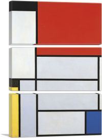Composition with Red Square Lithograph in Colours 1921-3-Panels-60x40x1.5 Thick