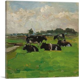 Landscape with Group of Five Cows 1901-1-Panel-26x26x.75 Thick