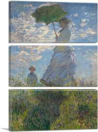 Woman with a Parasol - Madame Monet and Her Son-3-Panels-60x40x1.5 Thick