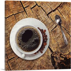 Coffee Cup on Wood Table Home decor-1-Panel-36x36x1.5 Thick