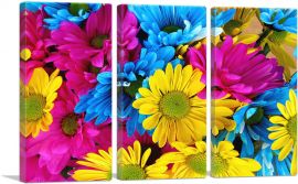 Colorful Flowers Home decor-3-Panels-60x40x1.5 Thick
