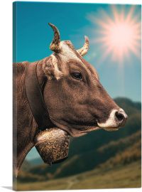 Cow With The Bell In The Field Home decor-1-Panel-26x18x1.5 Thick