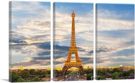 Eiffel Tower Paris Landscape Home Decor Rectangle-3-Panels-90x60x1.5 Thick