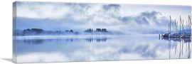 Foggy Lake with Boats Home Decor Panoramic-1-Panel-36x12x1.5 Thick