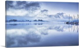 Foggy Lake with Boats Home Decor Rectangle-1-Panel-60x40x1.5 Thick