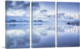 Foggy Lake with Boats Home Decor Rectangle-3-Panels-60x40x1.5 Thick