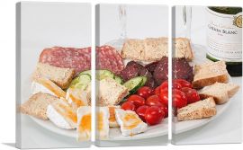 Food Plater With Cheese Meat Bread And Wine Diner Restaurant decor-3-Panels-90x60x1.5 Thick