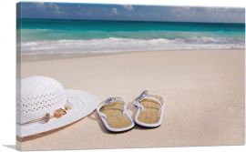 Hat and Slippers on Sea Summer Beach-1-Panel-18x12x1.5 Thick
