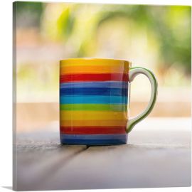 Horizontal Stripe Colorful Cup Home decor-1-Panel-26x26x.75 Thick