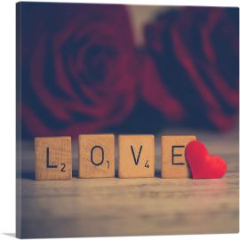 Love Wooden Cubes With Roses Home decor-1-Panel-18x18x1.5 Thick