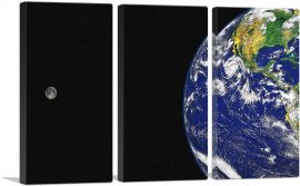 Planet Earth With Moon Home decor-3-Panels-60x40x1.5 Thick