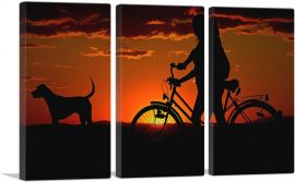 Sunset With Bike And Dog Home decor-3-Panels-60x40x1.5 Thick