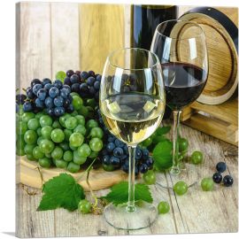 Wine Glass With Grapes Home Decor Square-1-Panel-18x18x1.5 Thick