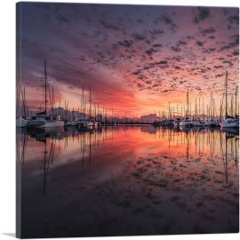 Yachts Sunset Home Decor Square-1-Panel-12x12x1.5 Thick