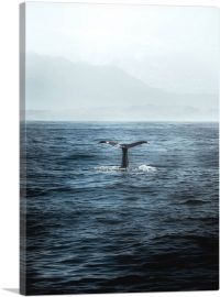 Whale Tail Ocean Waves Mountains in Fog-1-Panel-40x26x1.5 Thick