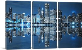 Blue Chicago Illinois Skyline-3-Panels-90x60x1.5 Thick
