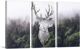 Foggy Forest Woods Canopy Deer Silhouette-3-Panels-90x60x1.5 Thick