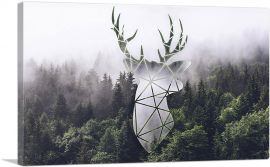 Foggy Forest Woods Canopy Deer Silhouette-1-Panel-18x12x1.5 Thick