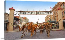 Fort Worth Longhorn Steers Texas Bulls Stock Yards-1-Panel-12x8x.75 Thick