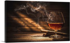 Glass of Bourbon Whiskey and Smoking Cigar