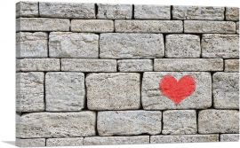 Red Graffiti Heart on Stone Wall-1-Panel-40x26x1.5 Thick