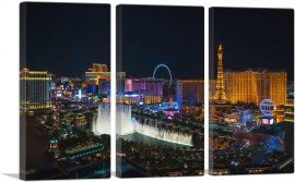 Las Vegas Strip Nevada Party City at Midnight-3-Panels-90x60x1.5 Thick