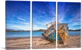 Boat On The Beach Home Decor Rectangle-3-Panels-60x40x1.5 Thick