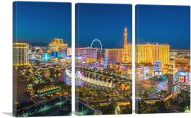 Las Vegas City Strip at Night Blue Sky-3-Panels-60x40x1.5 Thick